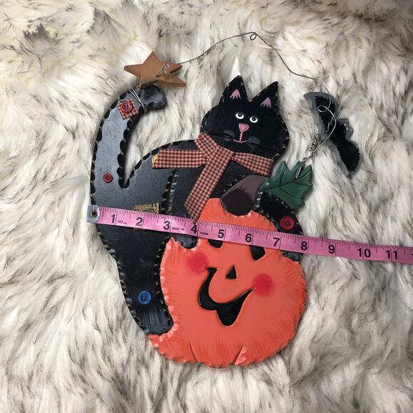 Halloween Holiday Seasonal Black Kitty Cat Kitten & Jack-O-Lantern Pumpkin Sign - Picture 11 of 11